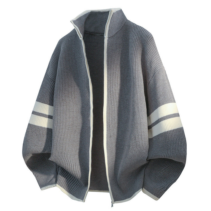 Unisex oversized knitted cardigan with zipper and stand-up collar Mune Fashion