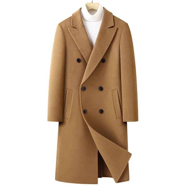 Men's Double-Breasted Wool Coat with Extended Cut and Lapel Collar Mune Fashion