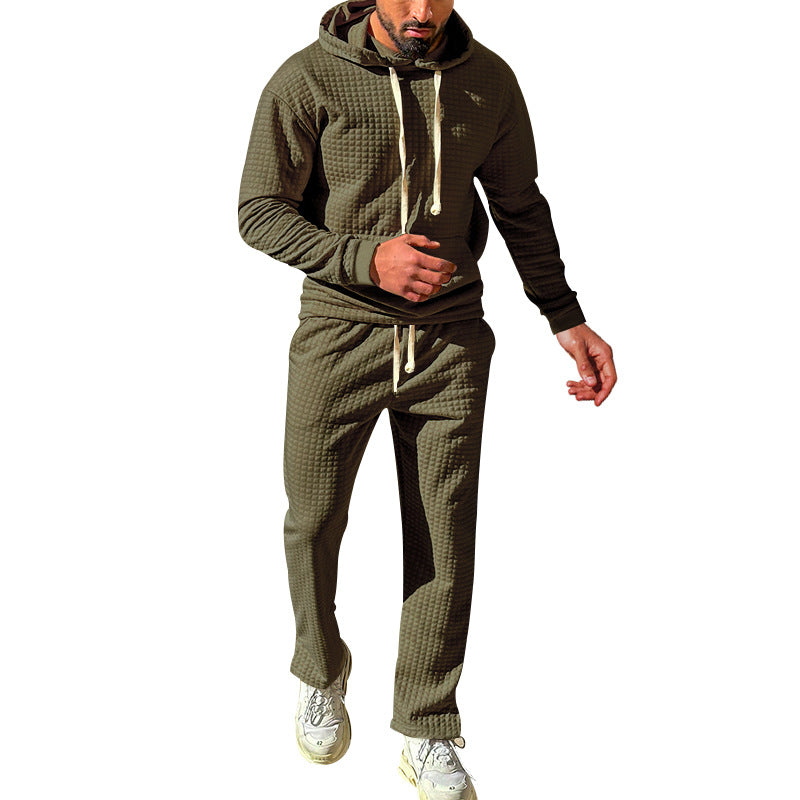 Men's waffle jersey comfort set with hood, drawstring waist, and straight leg Mune Fashion