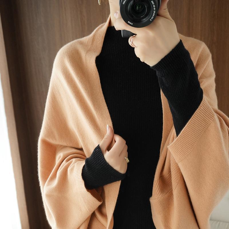 Women Longer Open Cashmere-Look Knit Wrap with Dropped Sleeve Mune Fashion