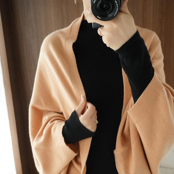 Women Longer Open Cashmere-Look Knit Wrap with Dropped Sleeve Mune Fashion
