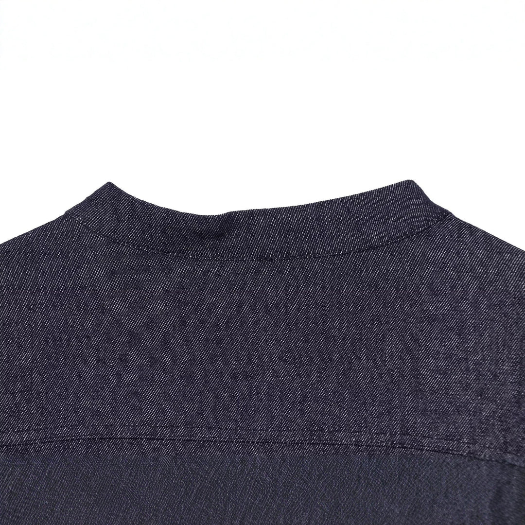 Women's Cropped Jeans Jacket in China Style with Mandarin Collars and Knot Closures Mune Fashion