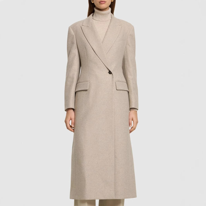 Women Tailored Longline Wool Blend Coat with Slim Silhouette and Single-Breasted Button Placket Mune Fashion