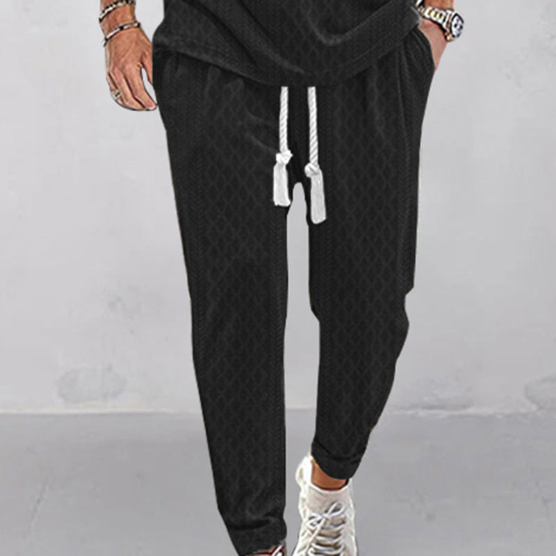 Men's Slim-Tapered Jogger Pants in Textured Design with Drawstring and Side Pockets Mune Fashion
