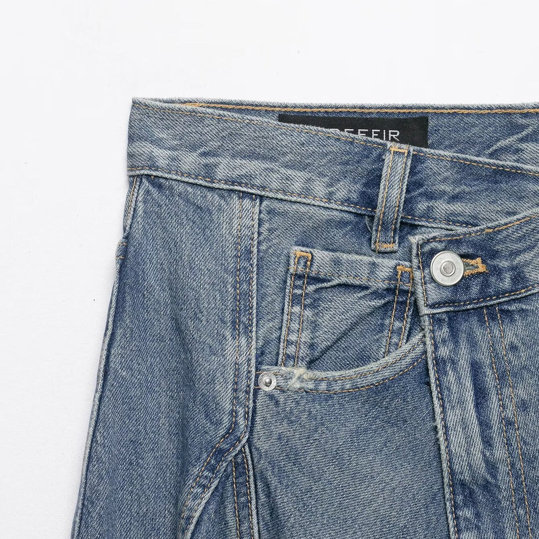 Women's Asymmetrical Denim Wrap Skirt with Inserts and Pockets Mune Fashion