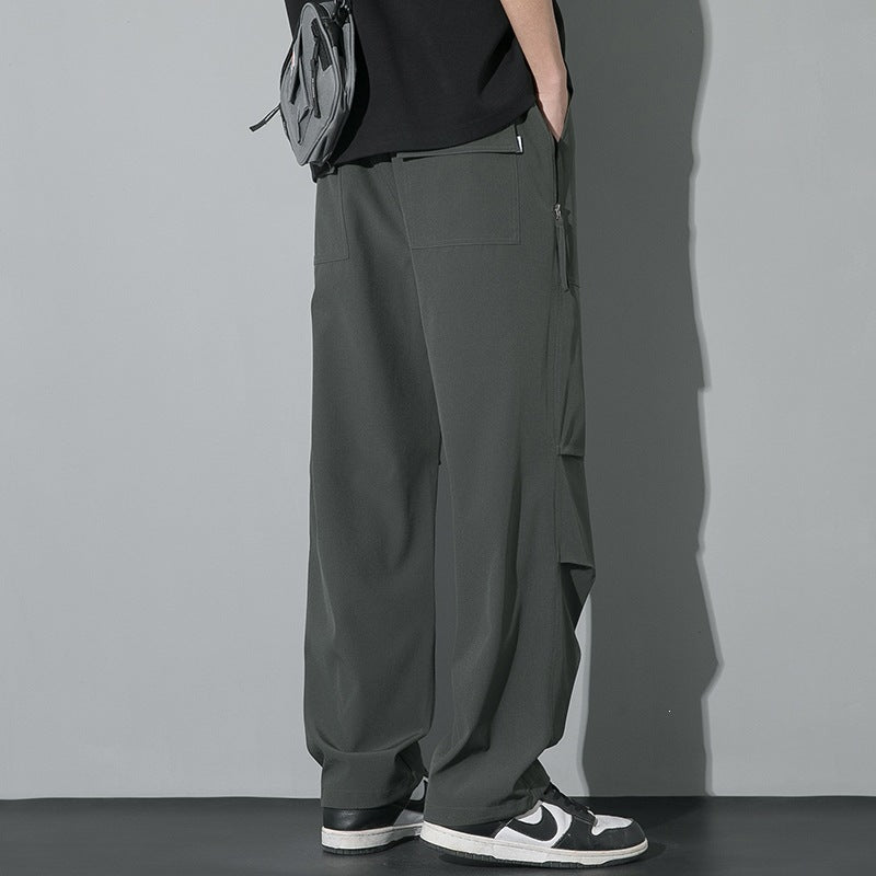 Men's Wide Utility Cargo Pants with Drawstring Waist, Knee Patches & Adjustable Hem Mune Fashion