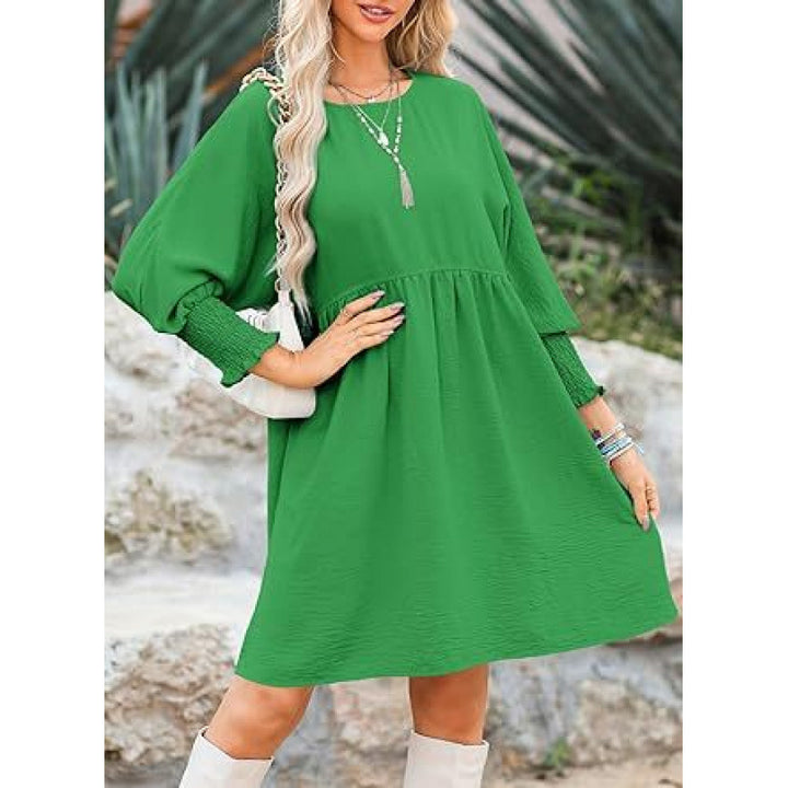 Women's Loose Babydoll Dress with Balloon Sleeves and Gathered Waist Mune Fashion