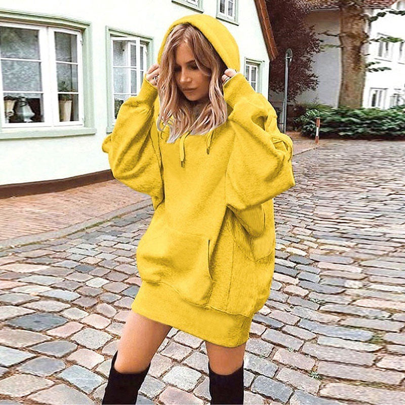 Women Oversized Hoodie Dress with Kangaroo Pocket Mune Fashion