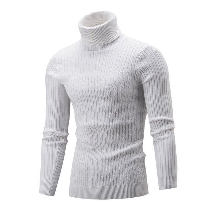 Men's ribbed turtleneck sweater with cable knit pattern and form-fitting slim-fit silhouette Mune Fashion