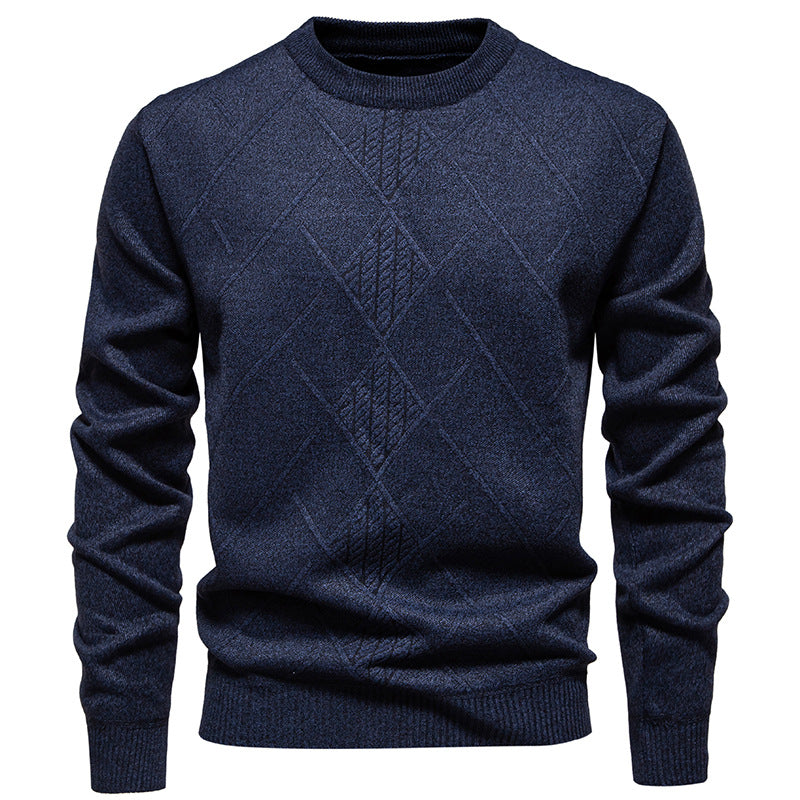 Men's fine knit pullover with diamond cable pattern, round neckline and ribbed cuffs Mune Fashion