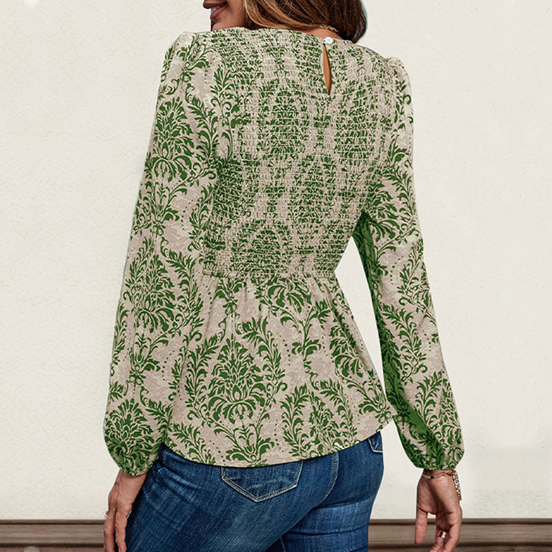 Women's Gathered Smock Blouse Shirt with Peplum and Voluminous Puff Sleeves Mune Fashion