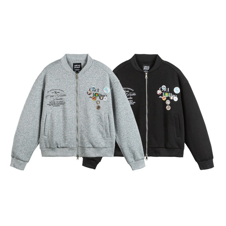 Unisex Boxy Sweat Jacket with full zip, badge applications and ribbed hem Mune Fashion