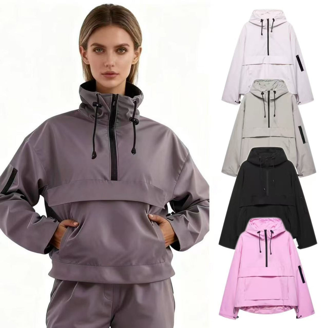 Women's nan windproof oversized anorak with half zip, kangaroo pocket, and adjustable hood Mune Fashion