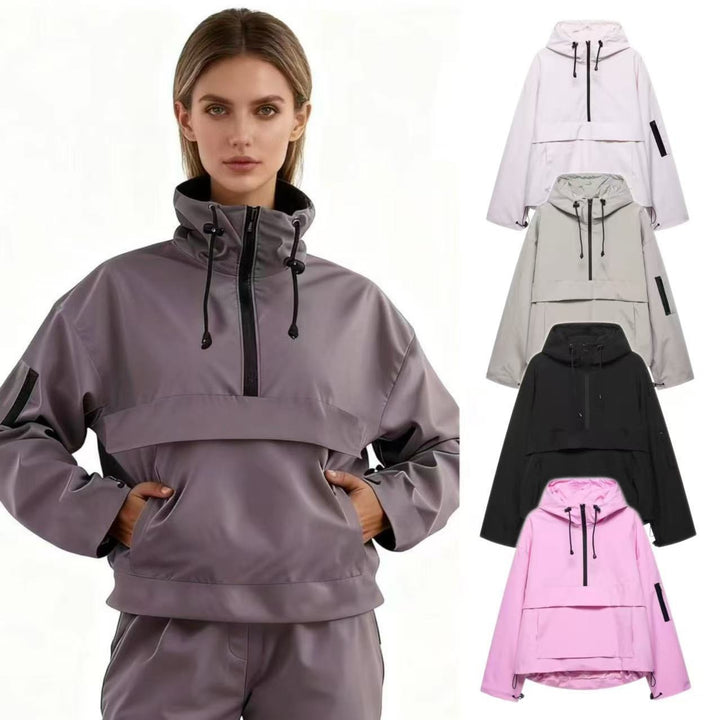 Women's nan windproof oversized anorak with half zip, kangaroo pocket, and adjustable hood Mune Fashion