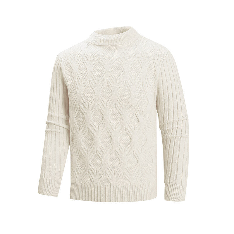 Men's Fine Cable Knit Pullover with Short Stand-Up Collar and Raglan Sleeves Mune Fashion