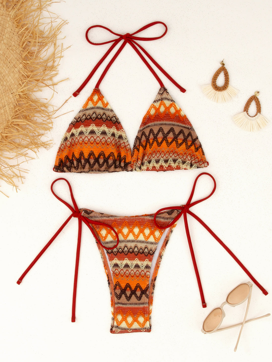 Women's Triangle Bikini with Cheerful Pattern and Adjustable Straps Mune Fashion