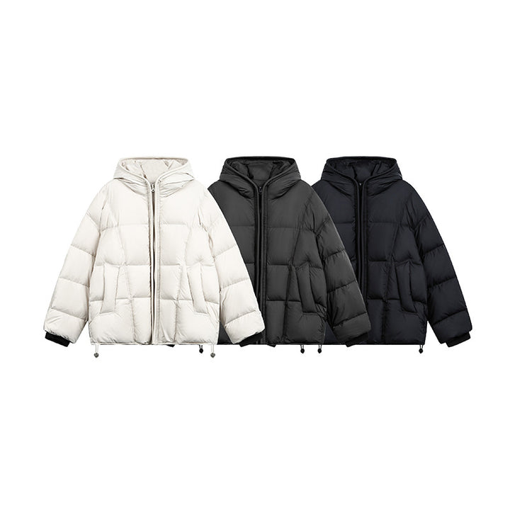 Women Short Padded Hooded Jacket with Drawstring and Zipper Mune Fashion