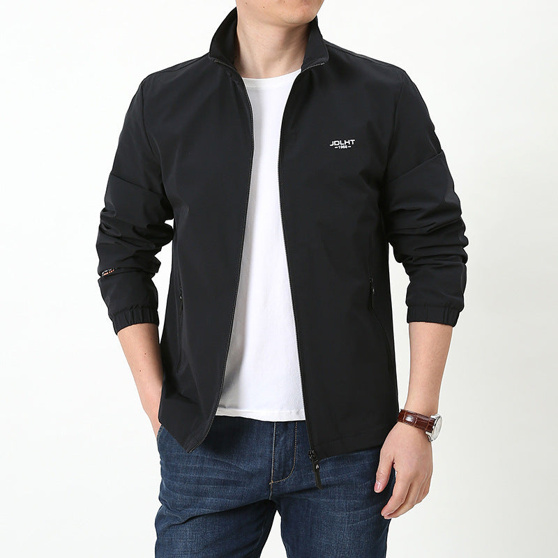 Men's Lightweight Windproof Zip-Up Blouson Jacket with Stand-Up Collar and Elastic Cuffs Mune Fashion