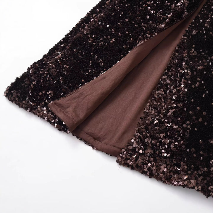 Women Sequin Pencil Skirt with Tailored Midi Length Mune Fashion