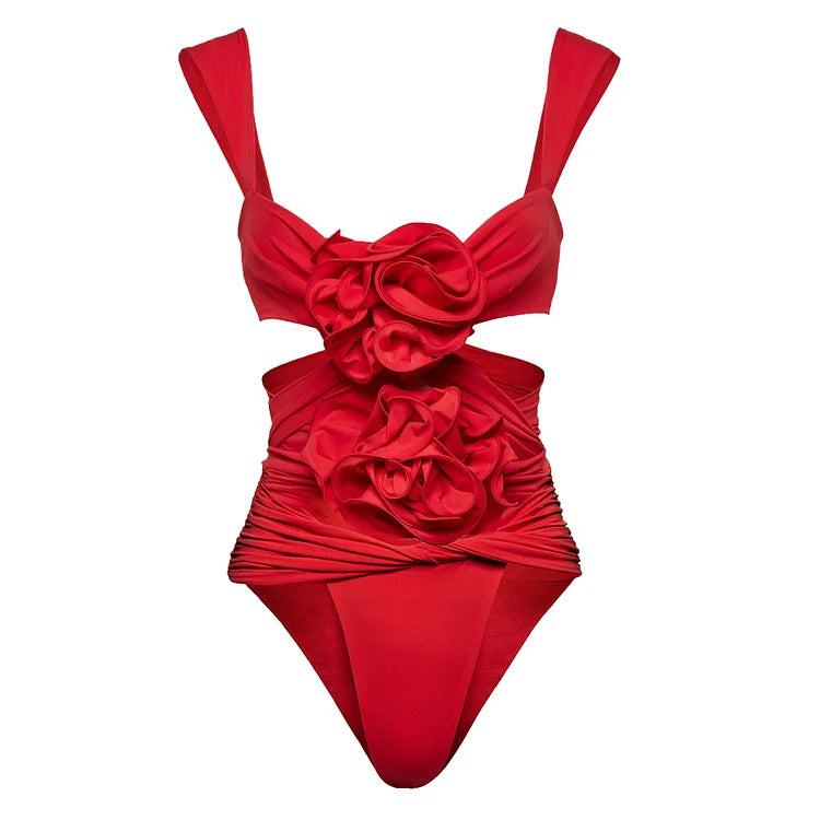 Women's one-piece swimsuit with voluminous floral appliqués Mune Fashion