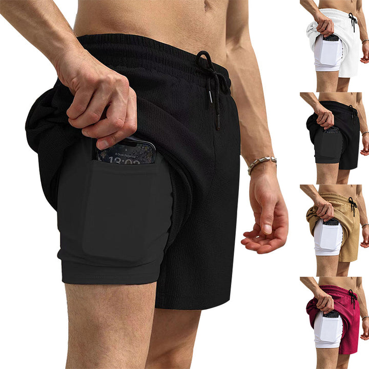 Men's nano two-layer swim shorts with inner compression shorts and side smartphone pocket Mune Fashion