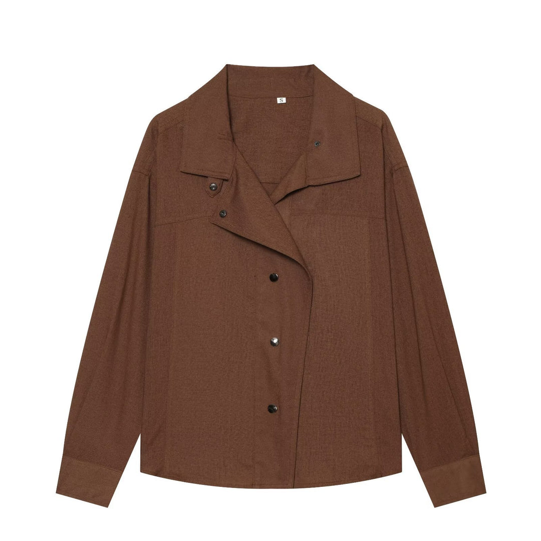 Women's Oversized Shirt Blouse Jacket with Snap Button Placket and Loose Fit Drune