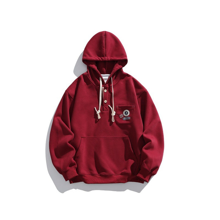Unisex Hooded Hoodie in Henley Style with Chest Pocket & Kangaroo Pocket Mune Fashion