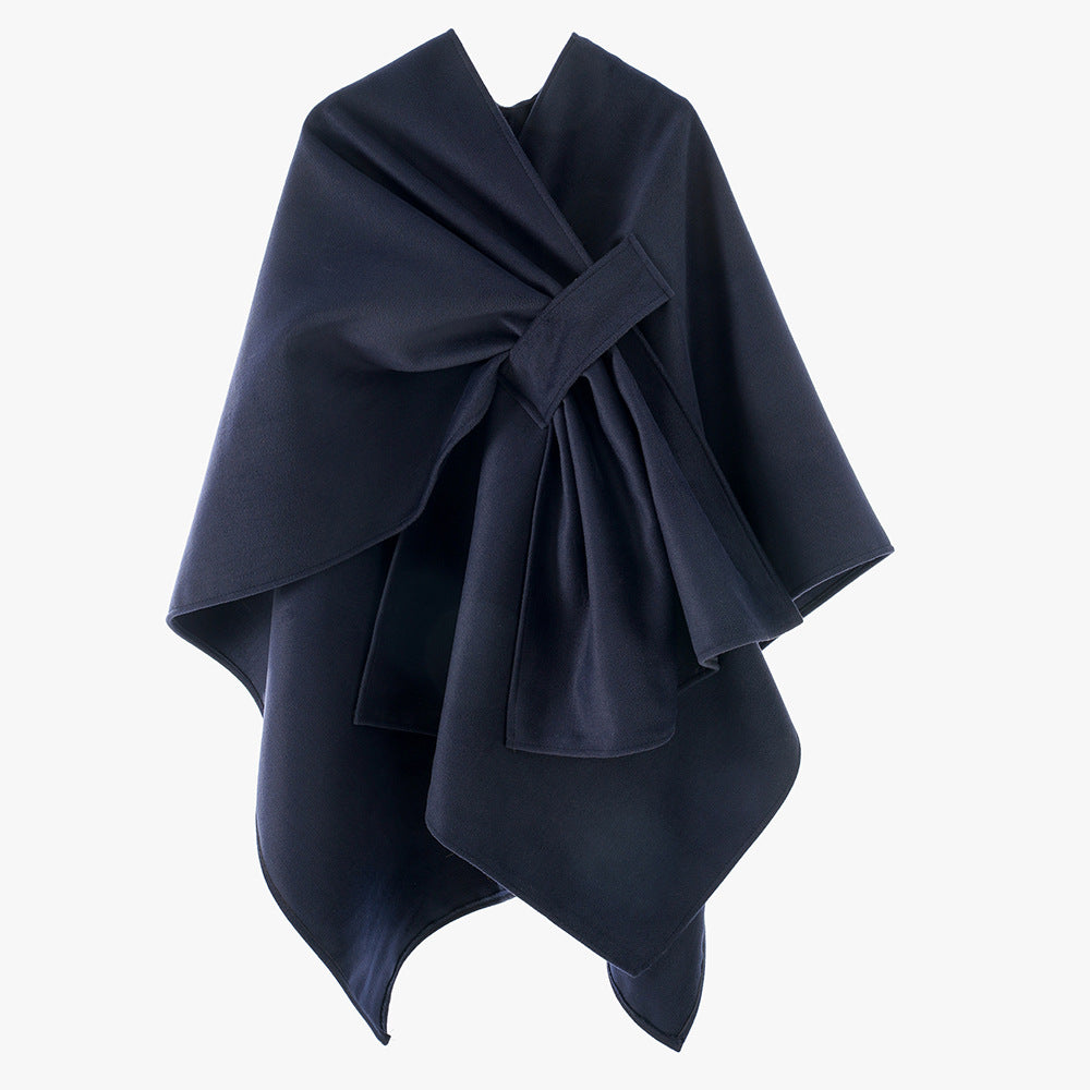 Women's multifunctional cape overlay made of wool blend with draped knot detail Mune Fashion