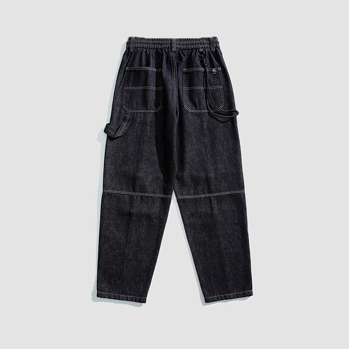 Men's Relaxed Denim Cargo Pants with Elastic Waistband and Reinforced Knee Panels Mune Fashion