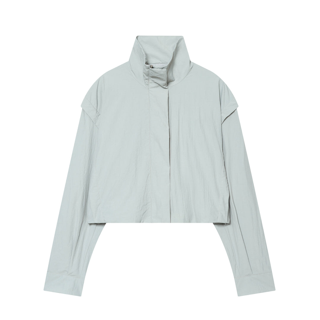 Women's Cropped Technical Stand Collar Jacket with Hidden Front Mune Fashion