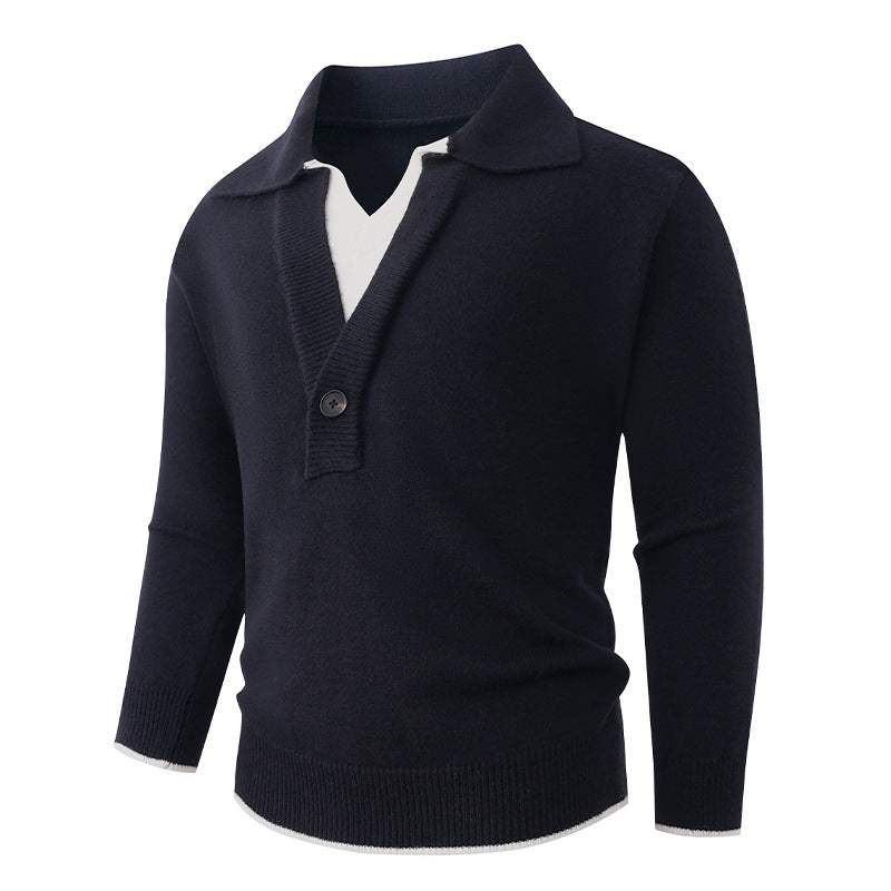 Men's fine knit sweater with polo collar and one-button half placket Mune Fashion