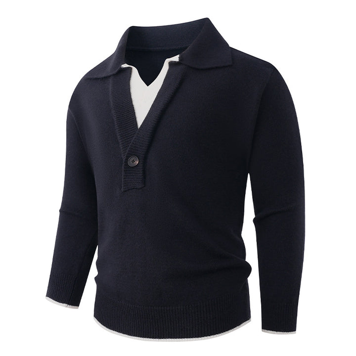 Men's fine knit sweater with polo collar and one-button half placket Mune Fashion