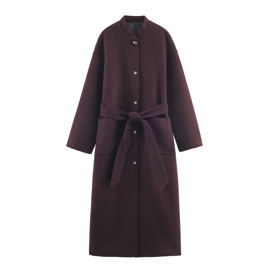 Women’s longer minimalist wool blend kimono coat with tie belt Mune Fashion