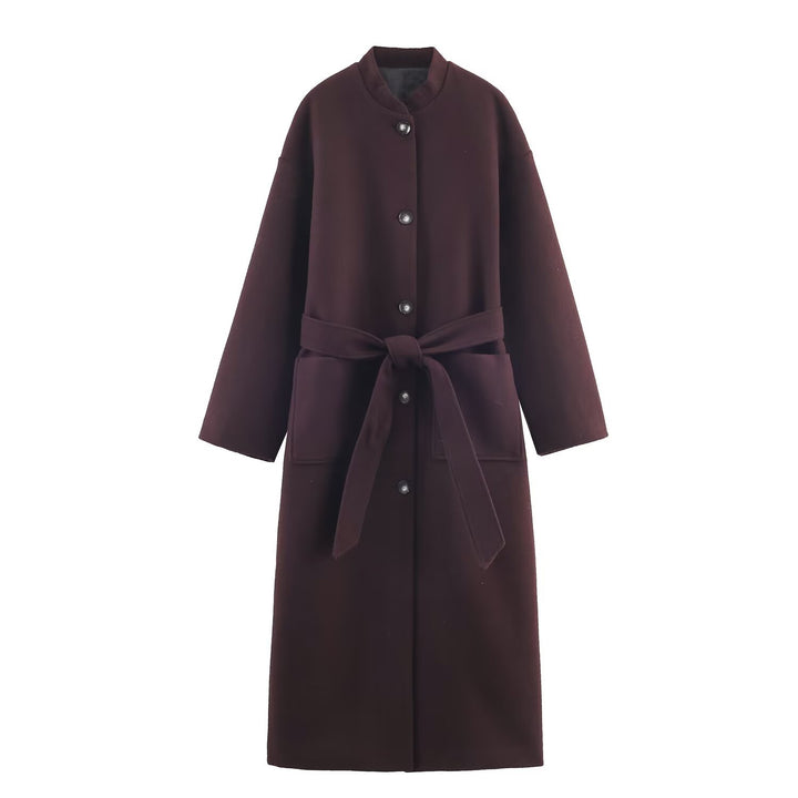 Women’s longer minimalist wool blend kimono coat with tie belt Mune Fashion