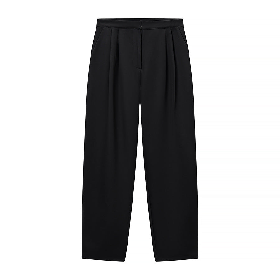 Women's Two-Piece Set with Tailored Short Mandarin Jacket and High-Waisted Pleated Trousers Mune Fashion
