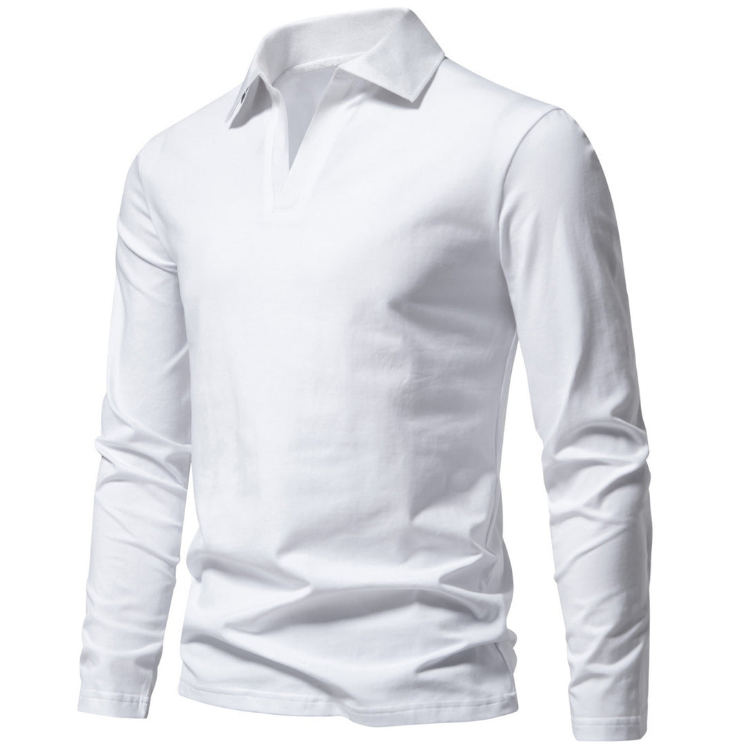 Men's long sleeve polo with open V-neck, fine ribbed collar and slim silhouette Mune Fashion