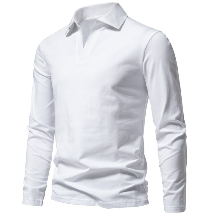 Men's long sleeve polo with open V-neck, fine ribbed collar and slim silhouette Mune Fashion