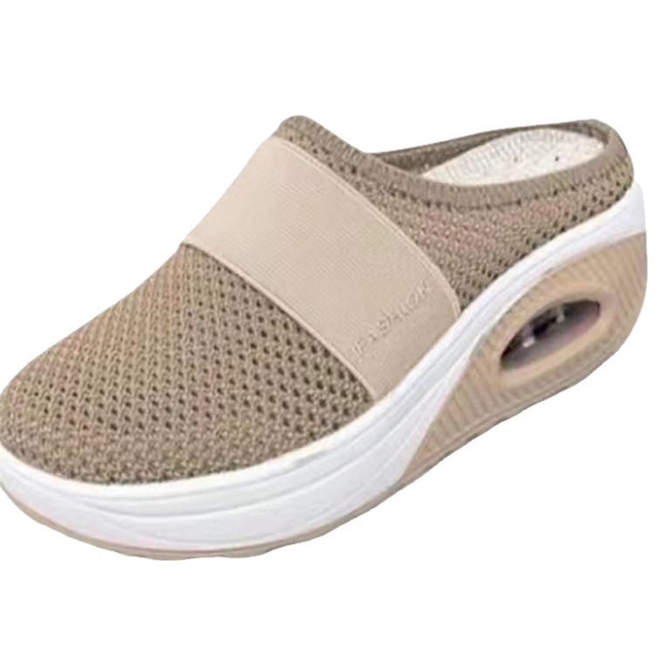 Ladies Breathable Knit Mule with Air Cushion Platform Mune Fashion