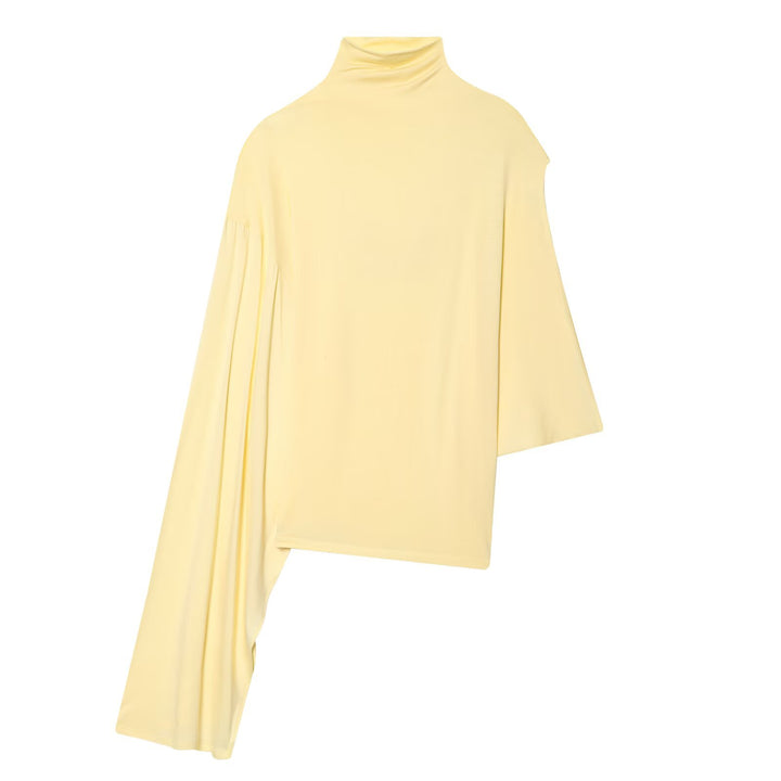 Women Asymmetrical Draped Cape Top with Roll Neck and One-Shoulder Sleeve Mune Fashion