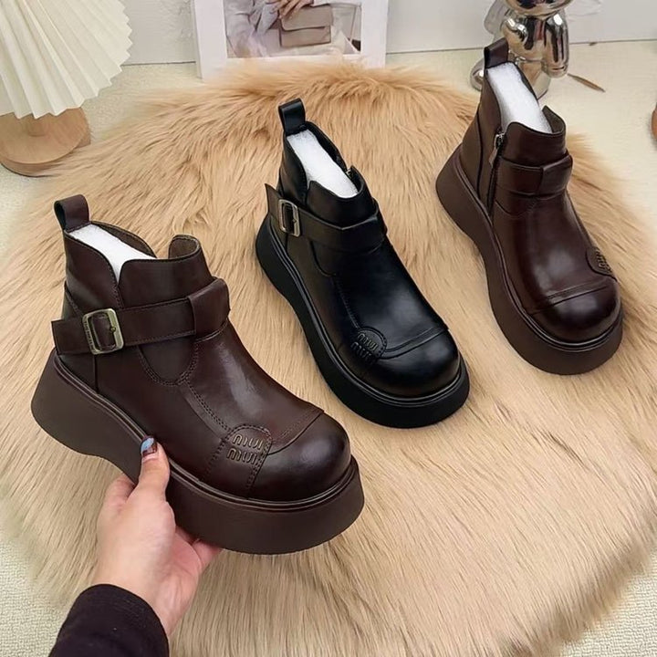 Ladies Stylish Leather Boots with Cozy Lining Mune Fashion