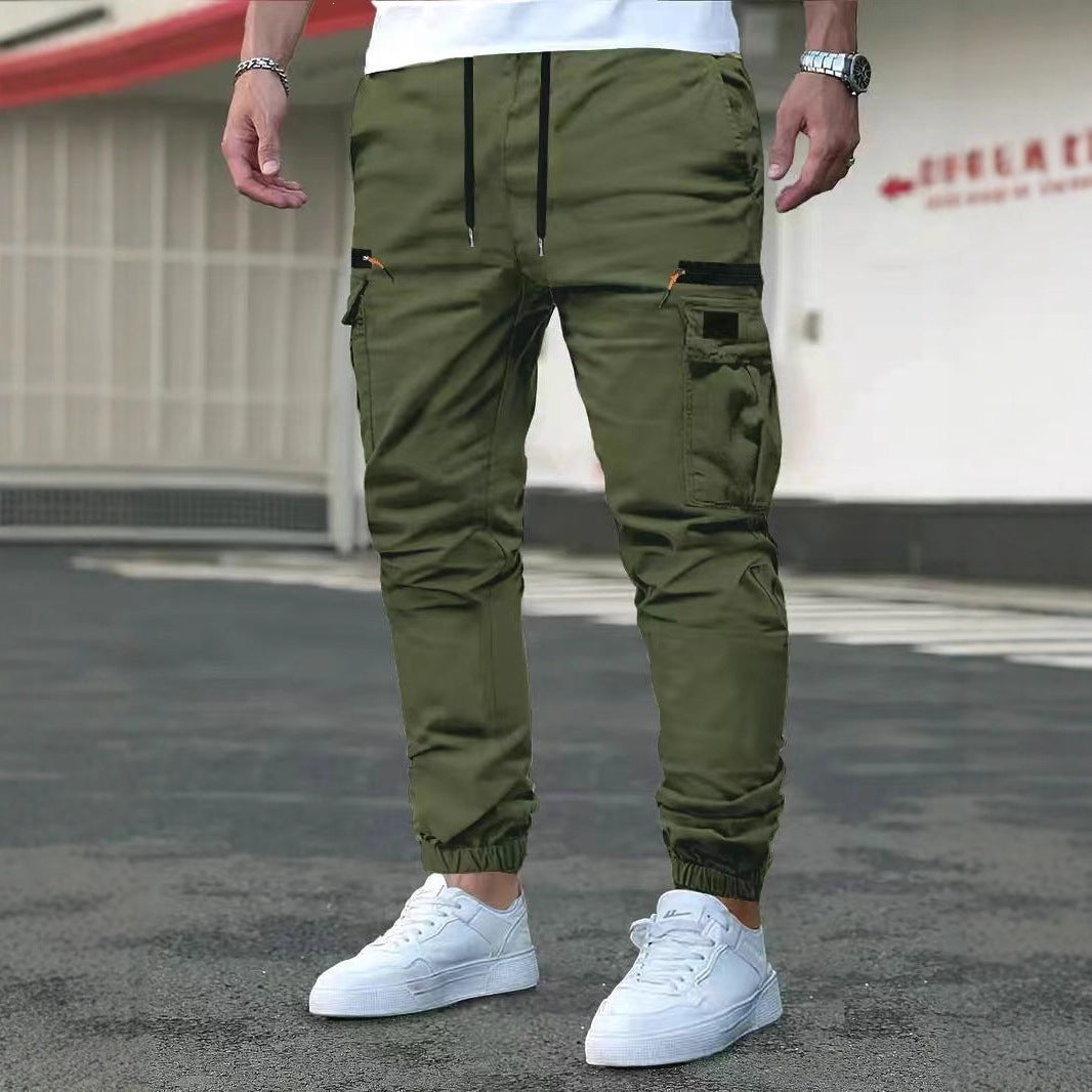Men's Tapered Cargo Pants in Jogger Style with Elastic Waistband, Drop-Crotch Pocket & Zipper Pockets Mune Fashion