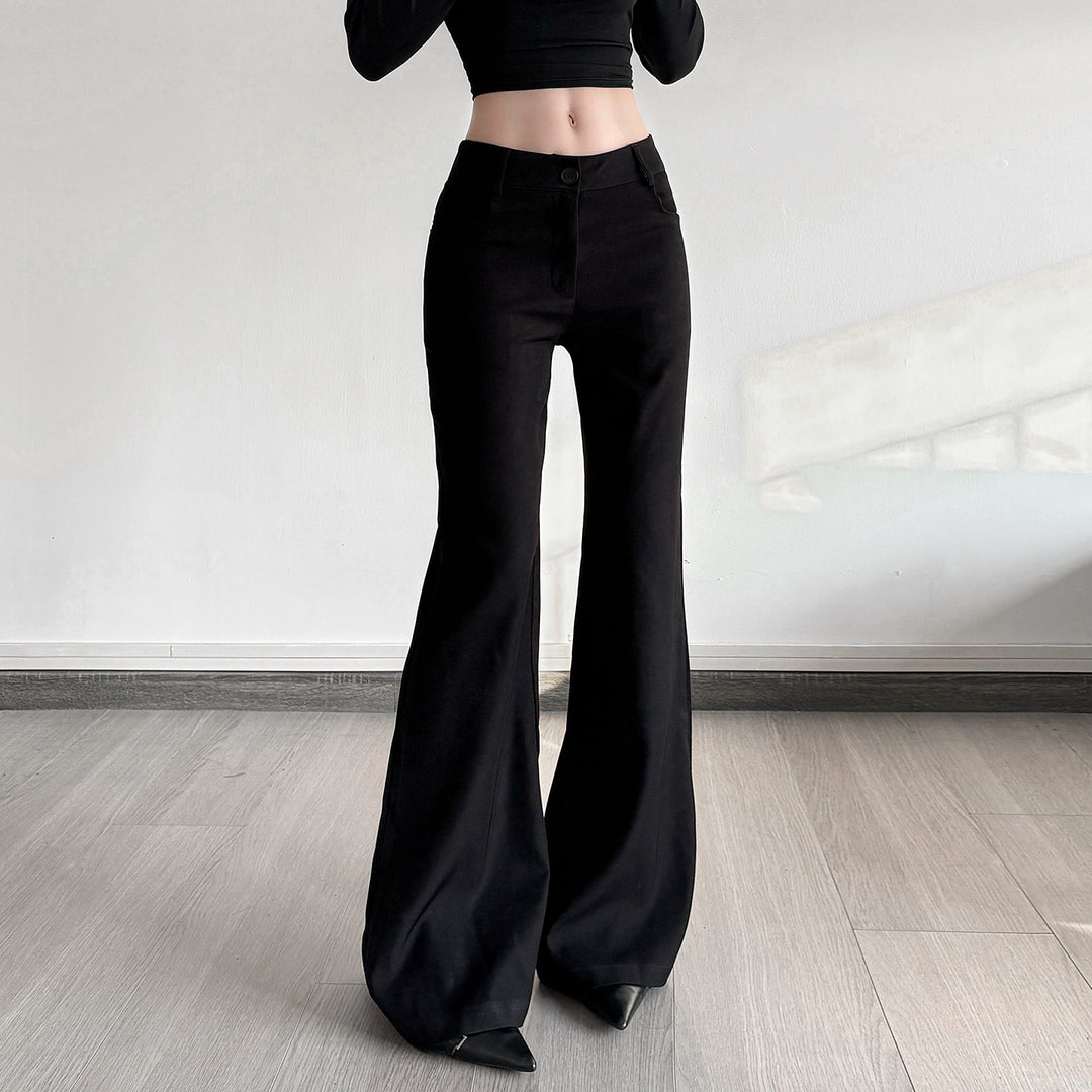 Women Shaping High-Waist Flared Pants with Concealed Zipper and Belt Loops Mune Fashion