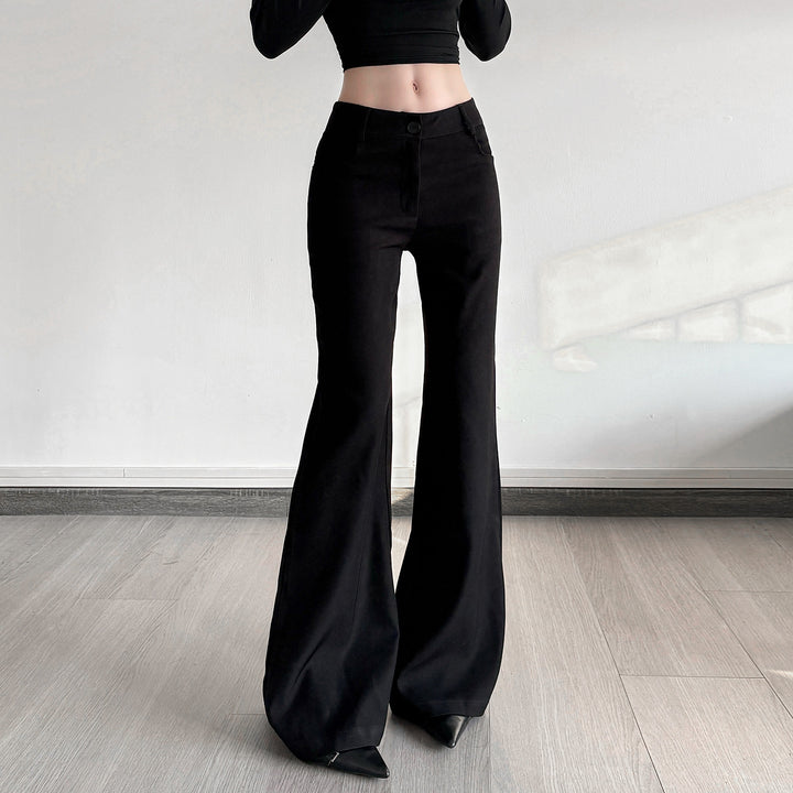 Women Shaping High-Waist Flared Pants with Concealed Zipper and Belt Loops Mune Fashion