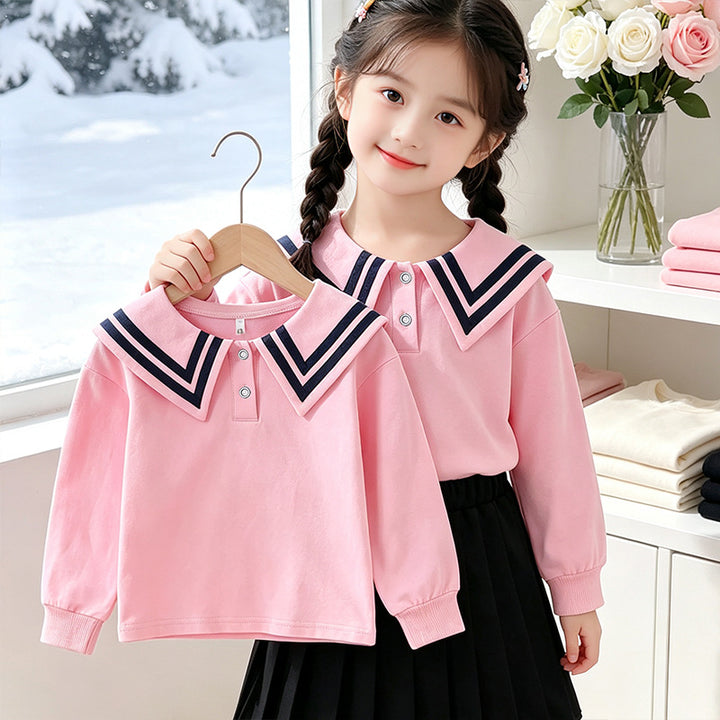 Girls' sailor blouse with elegant collar and high-quality cotton Mune Fashion