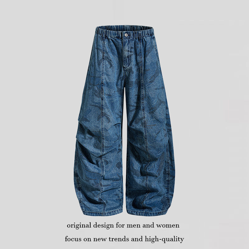 Women's Extra Wide Denim Palazzo Pants with Elastic Comfort Waistband and Distinctive Stitching Details Mune Fashion