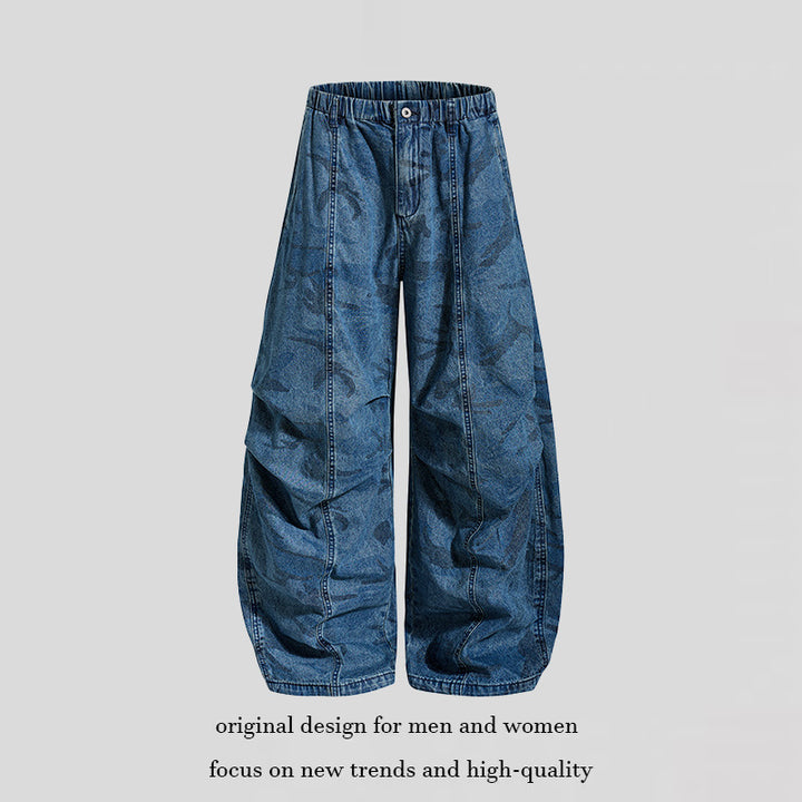 Women's Extra Wide Denim Palazzo Pants with Elastic Comfort Waistband and Distinctive Stitching Details Mune Fashion