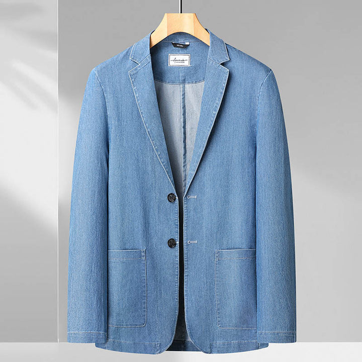 Men's Jeans Blazer in Casual-Elegant Style with Lapel Collar and Patch Pockets Mune Fashion