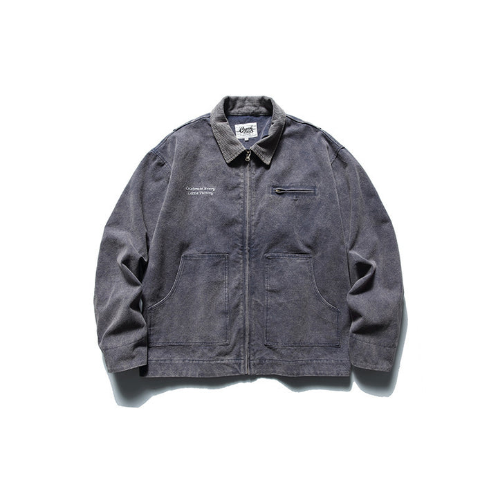 Men's Boxy Worker Jacket made of washed canvas with cord collar and zipper Mune Fashion
