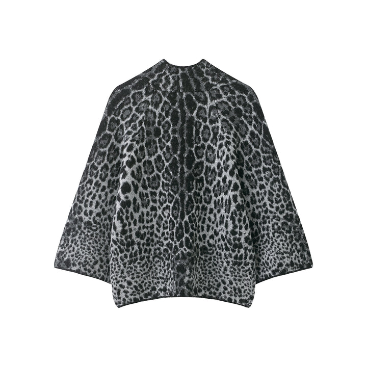 Women Cape-Poncho with Leopard Jacquard and Stand-up Collar Mune Fashion