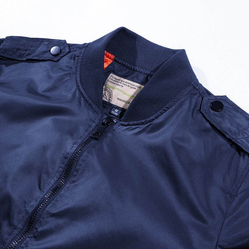 Men's Wind and Water Resistant Nylon Bomber Jacket with Ribbed Cuffs and Sleeve Pocket Mune Fashion